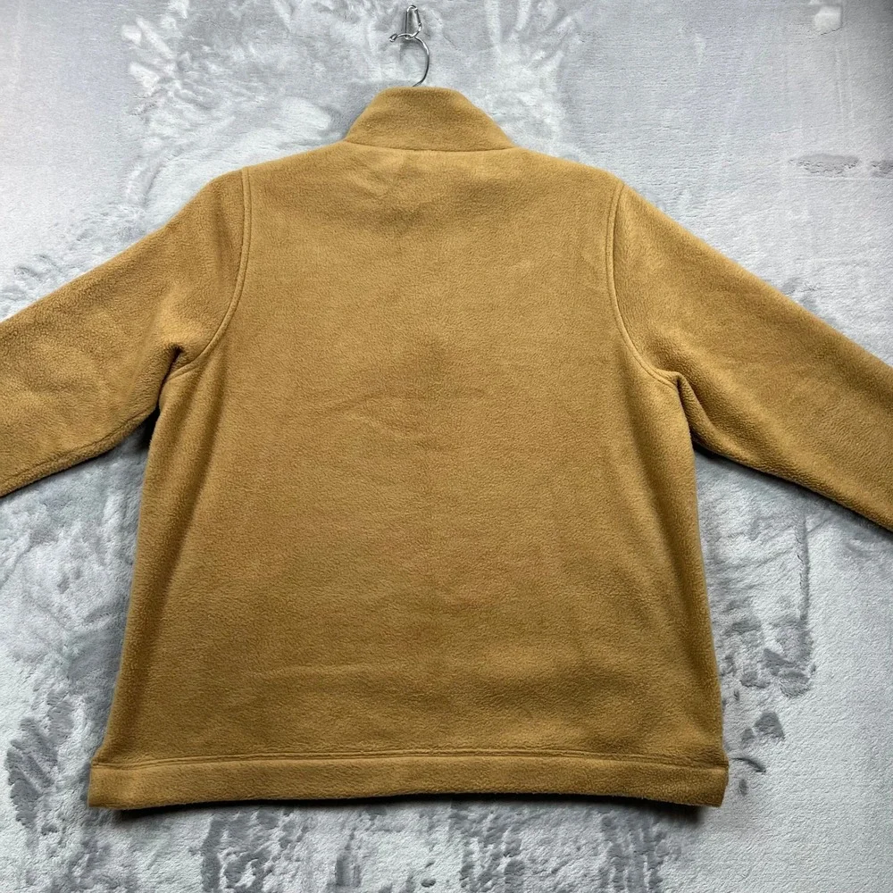 J.Crew Fleece Pullover Men Large Tan Button Mock Neck Pocket Sweater 1276